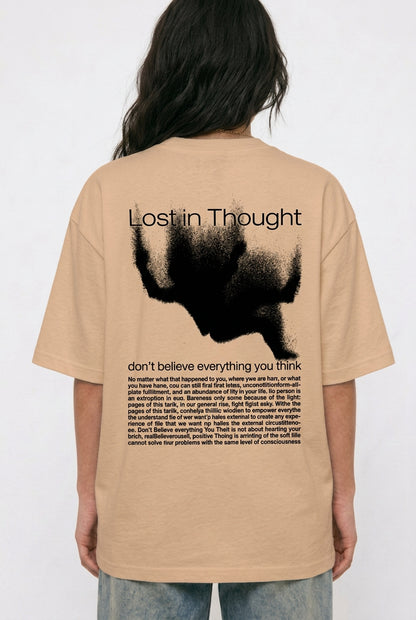 Cool Bee Lost in Thoughts Tee Beige for Women - Oversized Graphic Tee Streetwear India - Detail View