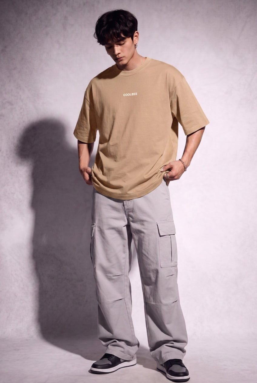 Cool Bee Cubist Bloom Oversize Tee Beige for Men - Beige Oversized Graphic Tee Streetwear India - Lifestyle View