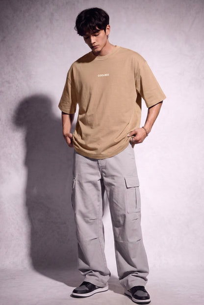 Cool Bee Cubist Bloom Oversize Tee Beige for Men - Beige Oversized Graphic Tee Streetwear India - Lifestyle View