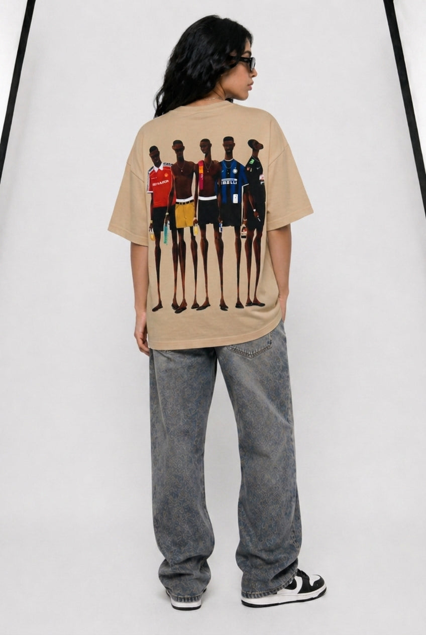 Cool Bee Matchday Abstract Tee Beige for Women - Oversized Graphic Tee Streetwear India - Lifestyle View