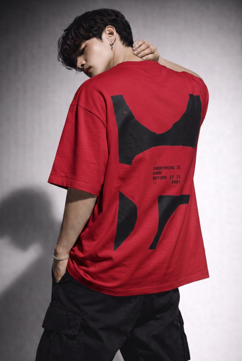 Cool Bee Perspective Graphic Tee Red for Men - Red Oversized Graphic Tee Streetwear India