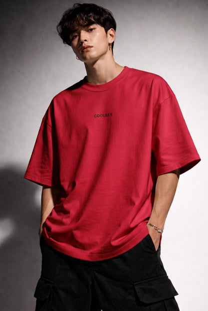 Cool Bee Perspective Graphic Tee Red for Men - Red Oversized Graphic Tee Streetwear India - Lifestyle View
