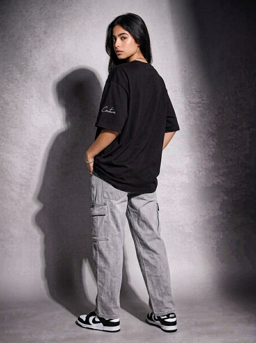 Cool Bee Urban Nomad Tee Black for Women - Oversized Graphic Tee Streetwear India - Lifestyle View
