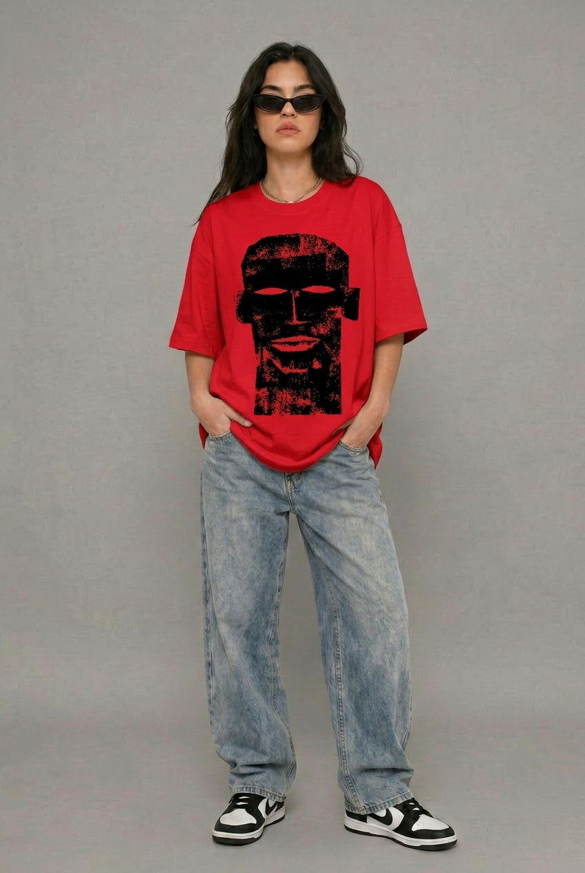 Cool Bee The Totem Tee Red for Women - Oversized Graphic Tee Streetwear India - Lifestyle View