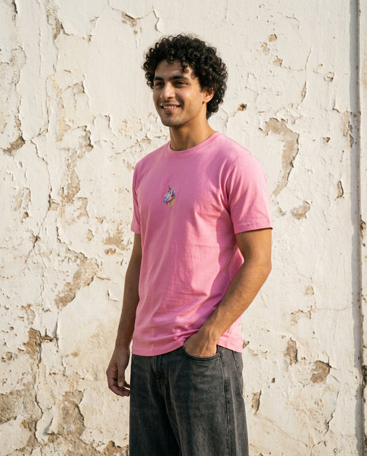 Cool Bee Essential Cotton Crew Neck T-Shirt Pink for Men - Pink Regular Fit Tee India - Back View