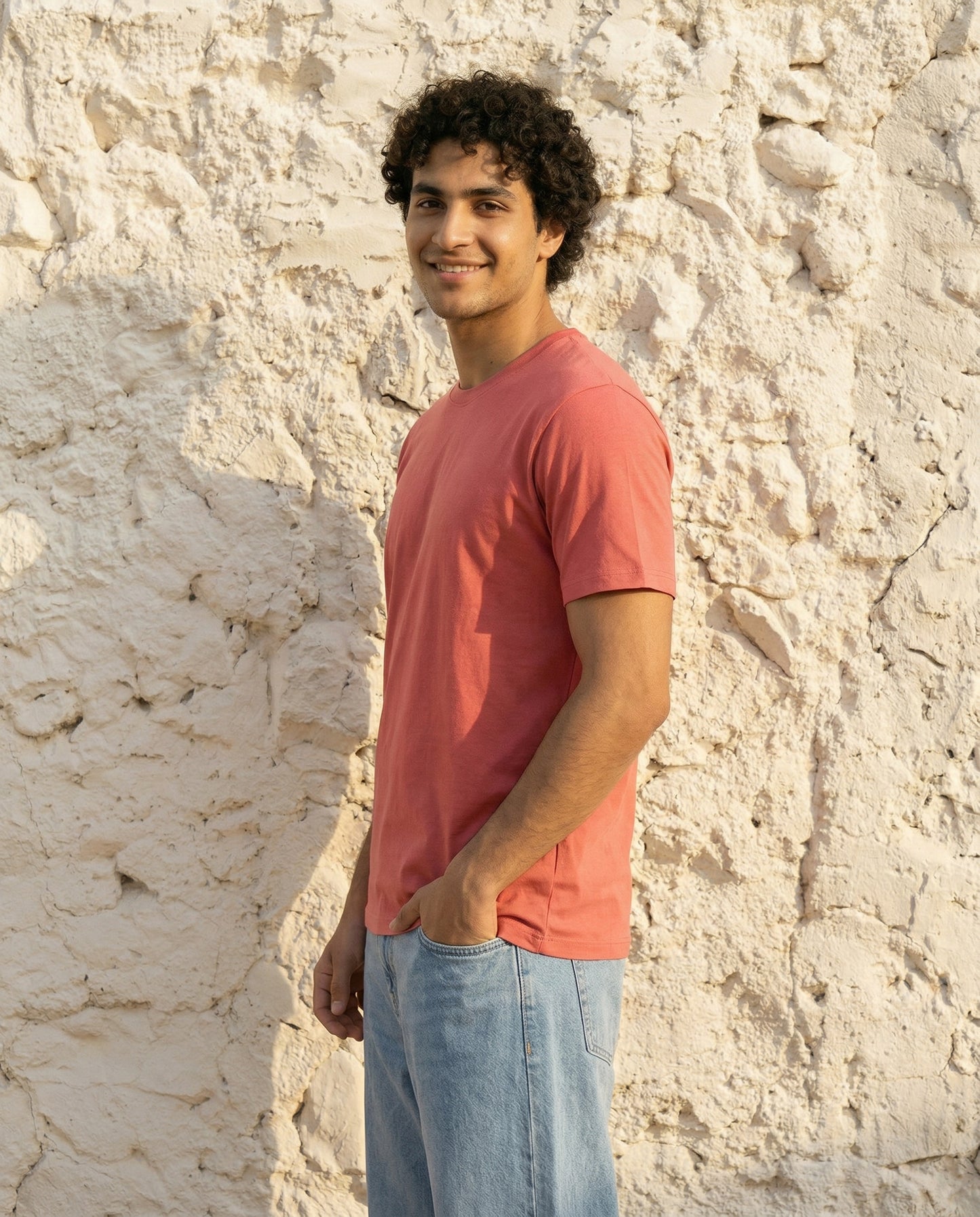 Cool Bee Essential Cotton Crew Neck T-Shirt Red for Men - Red Regular Fit Tee India - Lifestyle View