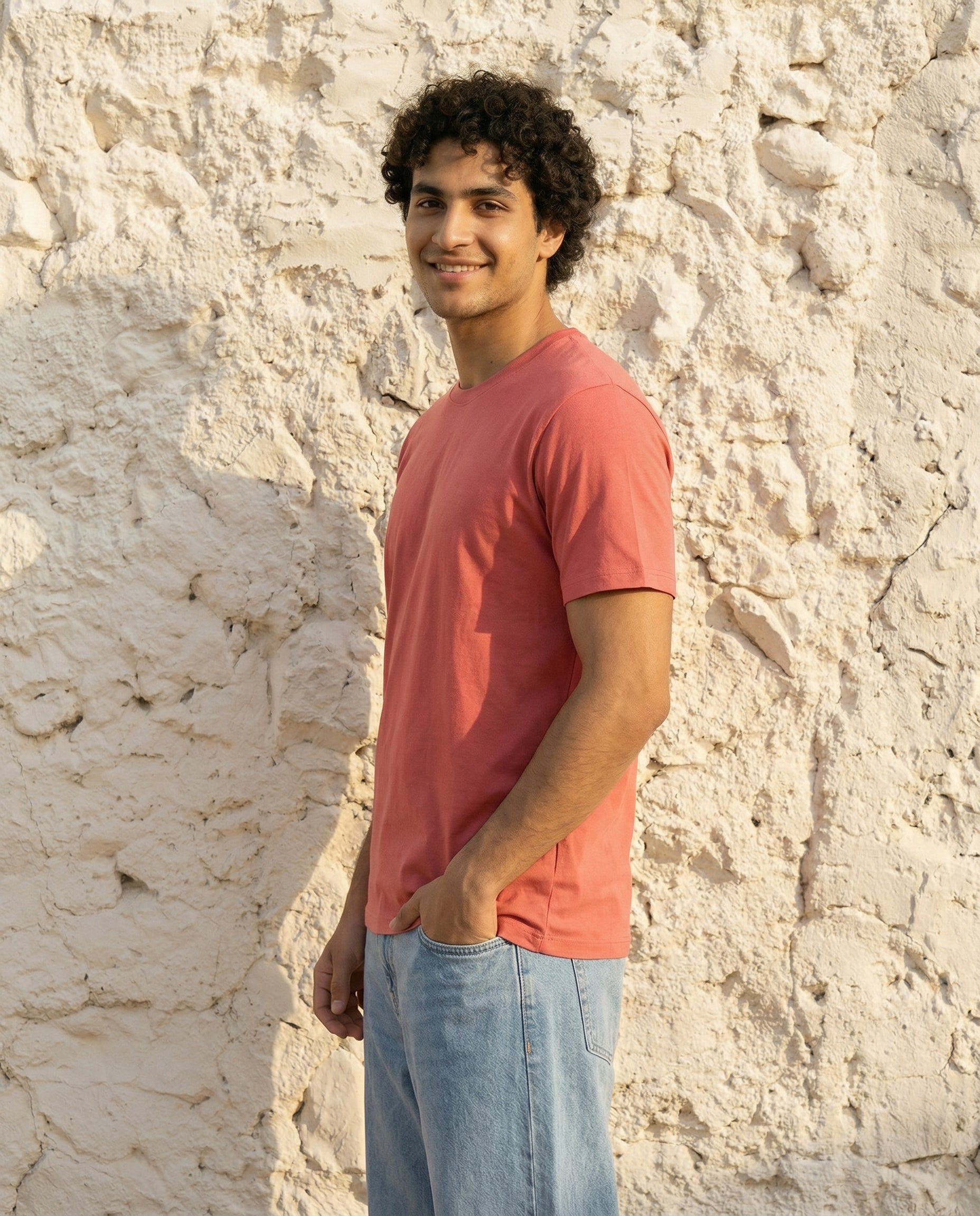 Cool Bee Essential Cotton Crew Neck T-Shirt Red for Men - Red Regular Fit Tee India - Lifestyle View