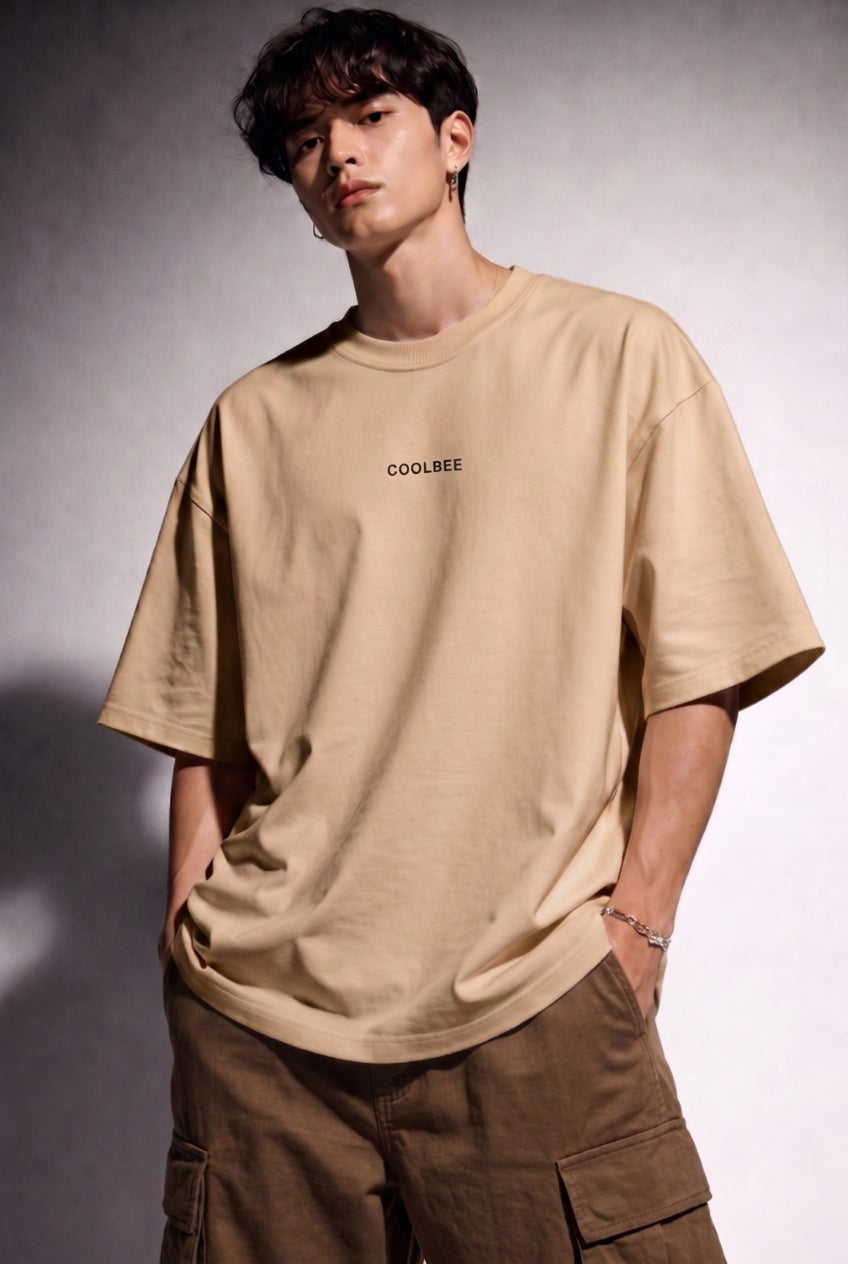 Cool Bee Matchday Abstract Tee Beige for Men - Beige Oversized Graphic Tee Streetwear India - Back View