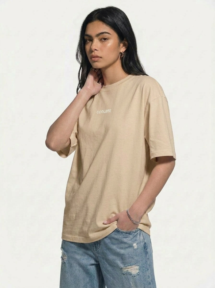 Cool Bee Midnight Muse Tee Beige for Women - Oversized Graphic Tee Streetwear India - Lifestyle View