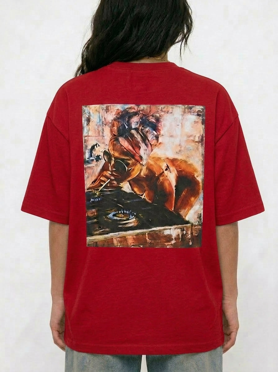Cool Bee Midnight Muse Tee Red for Women - Oversized Graphic Tee Streetwear India - Detail View