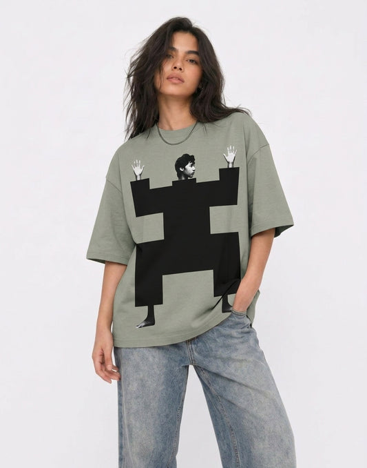 Cool Bee Structural Persona Tee Green for Women - Green Oversized Graphic Tee Streetwear India
