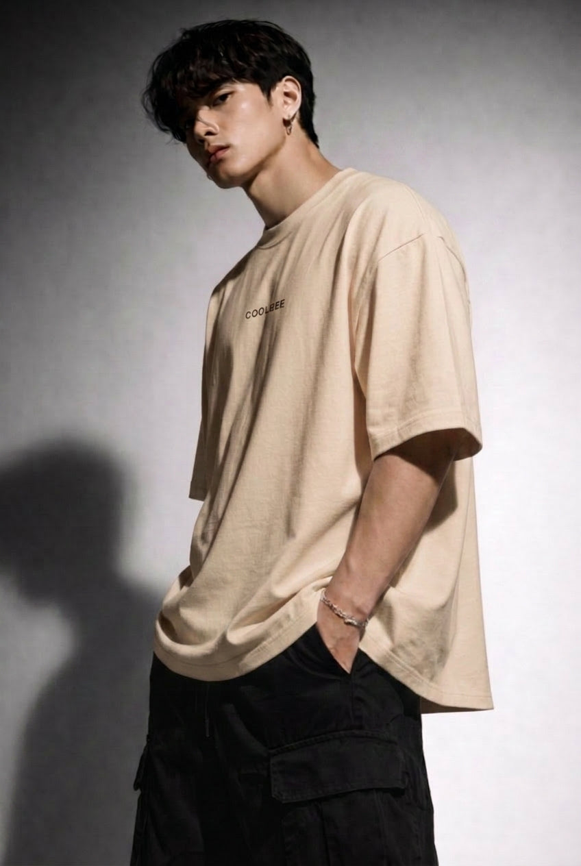 Cool Bee Perspective Graphic Tee Beige for Men - Beige Oversized Graphic Tee Streetwear India - Lifestyle View