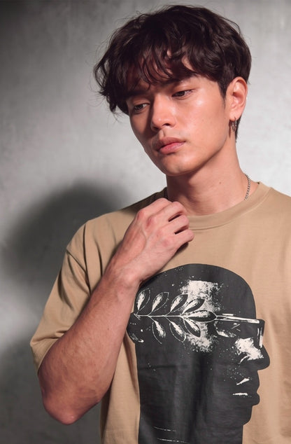 Cool Bee NeoClassic Graphic Tee Beige for Men - Beige Oversized Graphic Tee Streetwear India - Lifestyle View