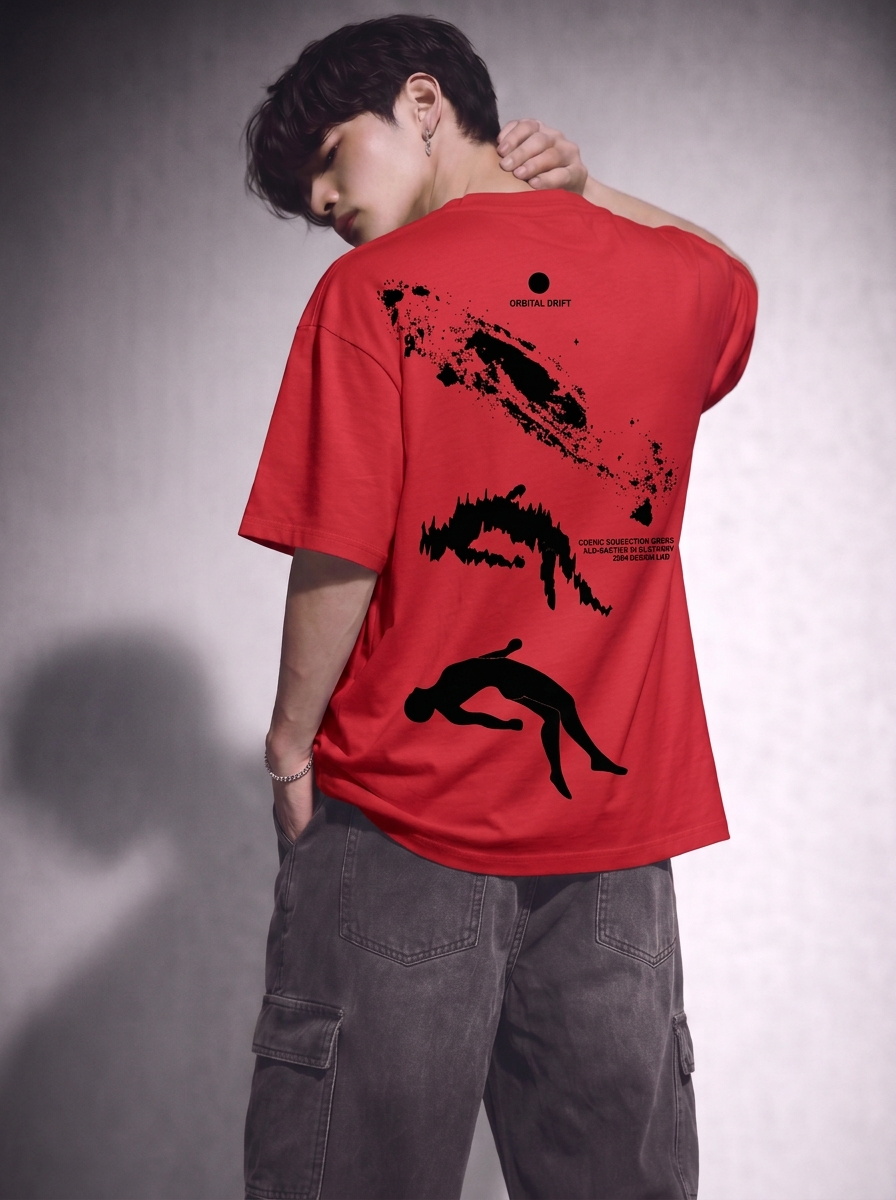 Cool Bee Orbital Drift Tee Red for Men - Red Oversized Graphic Tee Streetwear India