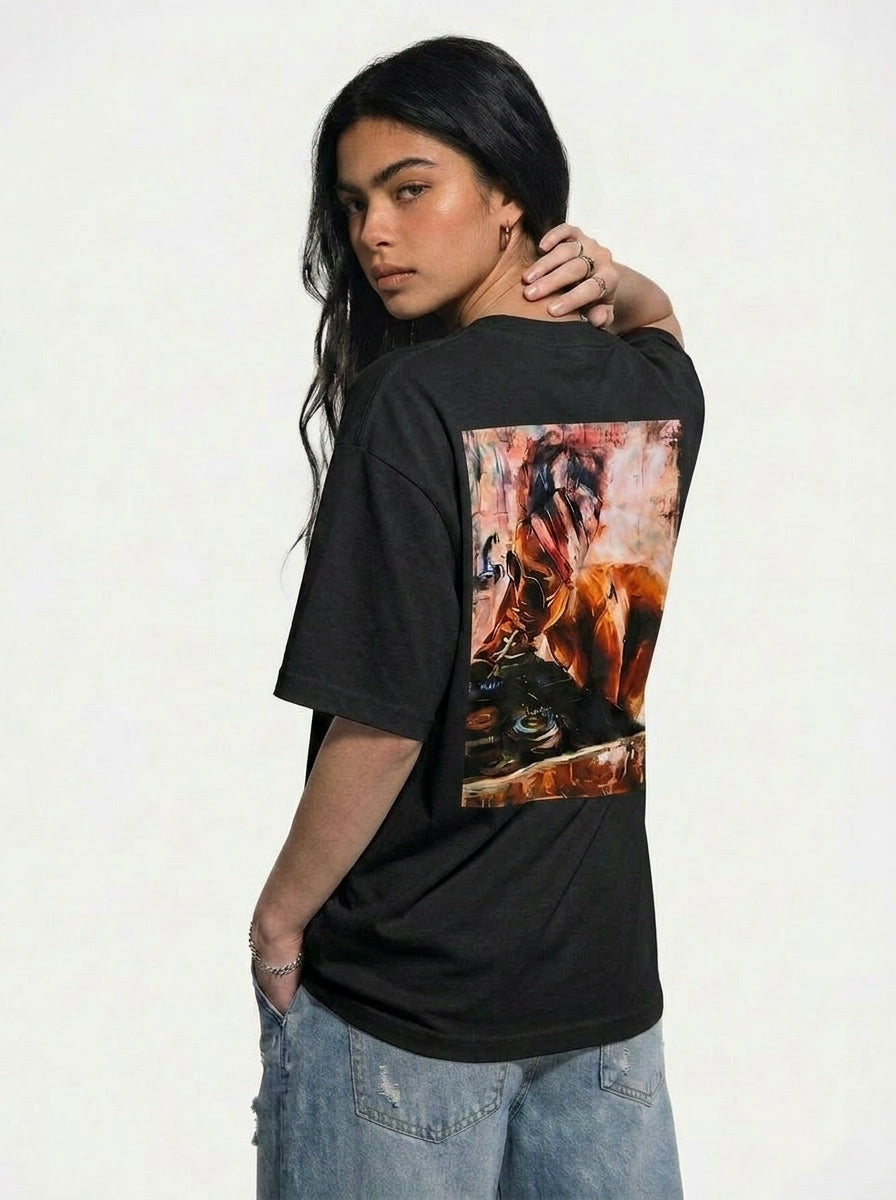 Cool Bee Midnight Muse Tee Black for Women - Black Oversized Graphic Tee Streetwear India