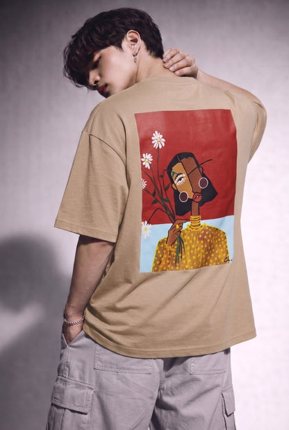 Cool Bee Cubist Bloom Oversize Tee Beige for Men - Beige Oversized Graphic Tee Streetwear India