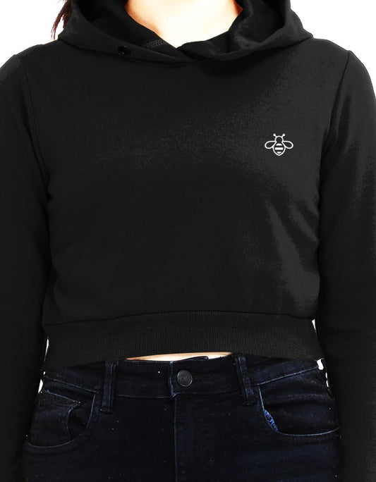 Female Cropped Hoodie- Black | Cool Bee