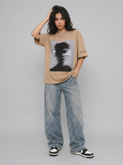 Cool Bee Blurred Vision Tee Beige for Women - Oversized Graphic Tee Streetwear India - Lifestyle View