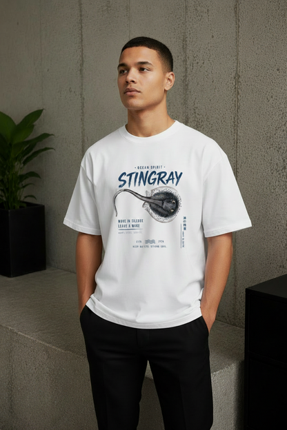 Cool Bee Stingray Tee White for Men - White Oversized Graphic Tee Streetwear India
