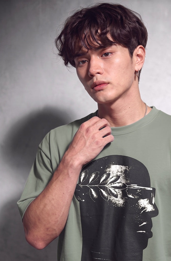 Cool Bee NeoClassic Graphic Tee Green for Men - Green Oversized Graphic Tee Streetwear India - Detail View