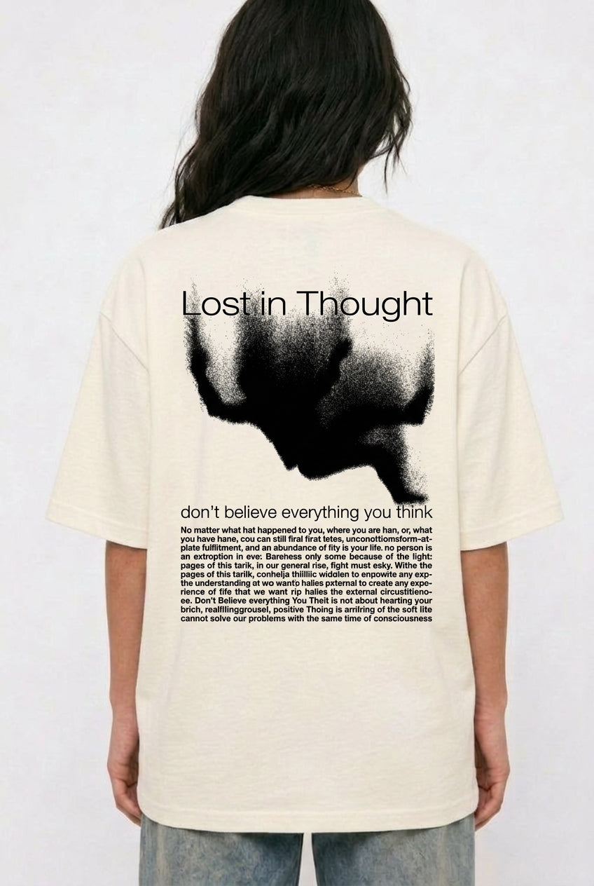 Cool Bee Lost in Thoughts Tee White for Women - Oversized Graphic Tee Streetwear India - Detail View