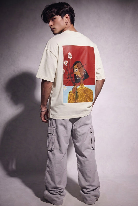 Cool Bee Cubist Bloom Oversize Tee White for Men - White Oversized Graphic Tee Streetwear India - Back View