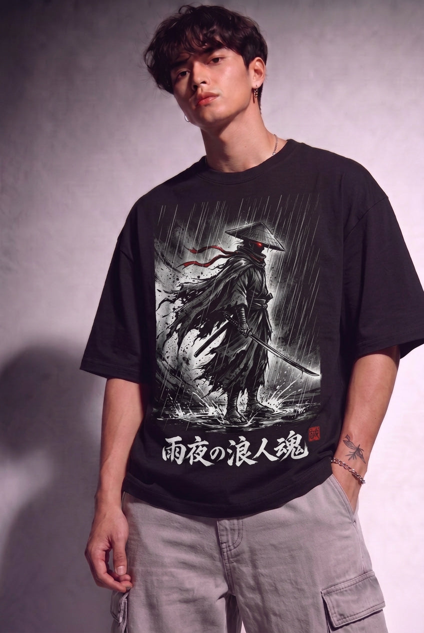 Cool Bee Silent Warrior Anime Tee Black for Men - Black Anime Graphic Tee Streetwear India - Lifestyle View
