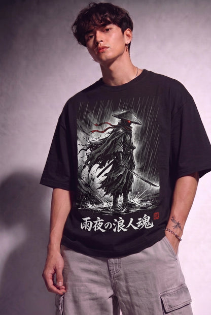Cool Bee Silent Warrior Anime Tee Black for Men - Black Anime Graphic Tee Streetwear India - Lifestyle View