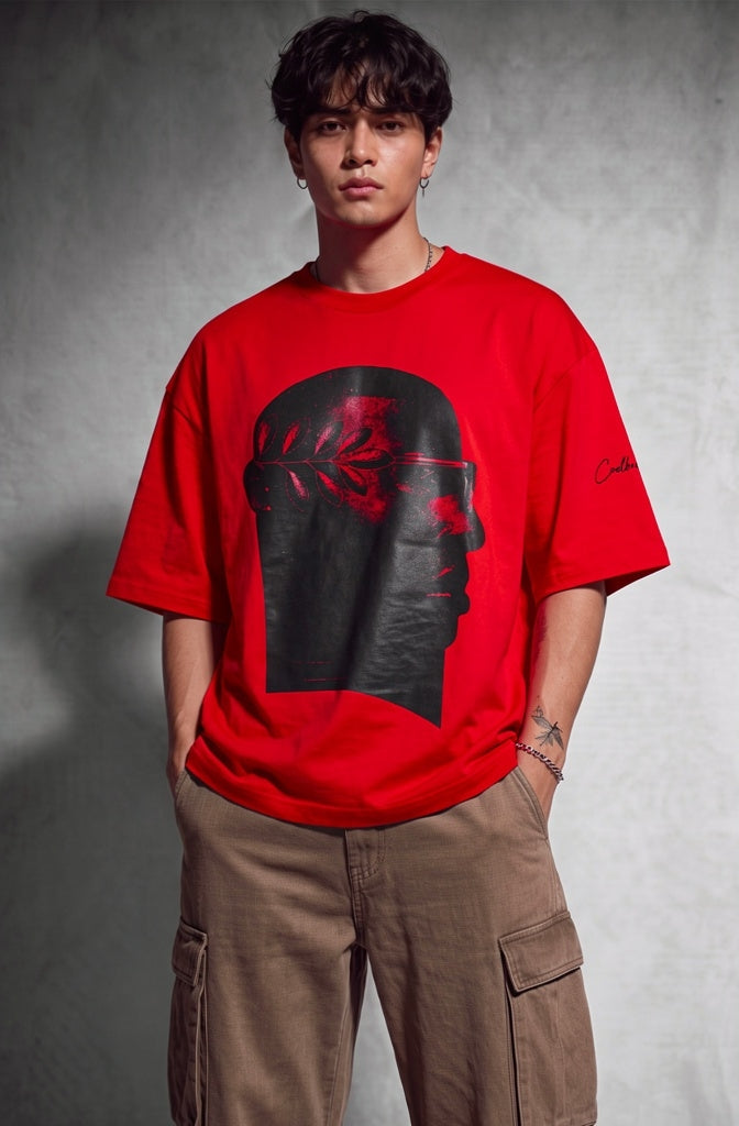 Cool Bee NeoClassic Graphic Tee Red for Men - Red Oversized Graphic Tee Streetwear India - Back View