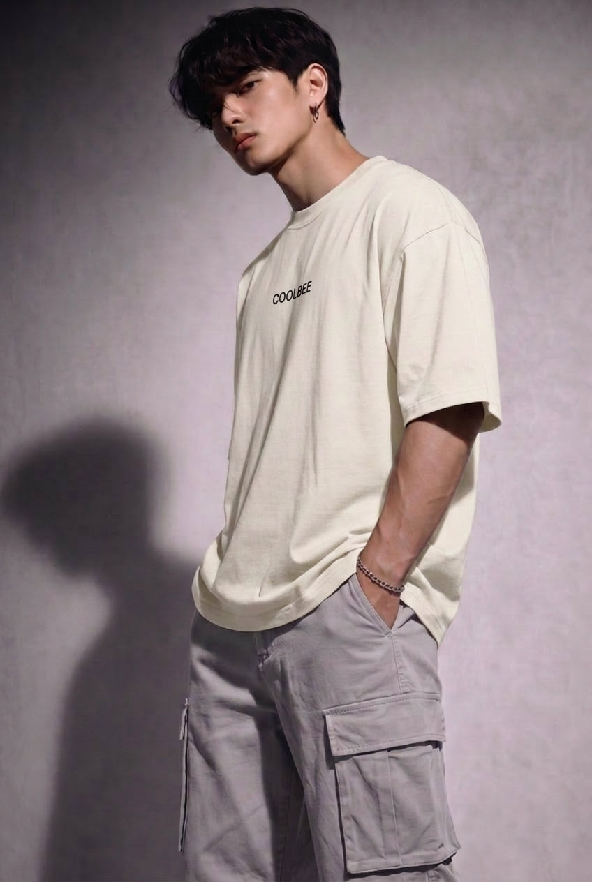 Cool Bee Cubist Bloom Oversize Tee White for Men - White Oversized Graphic Tee Streetwear India - Lifestyle View