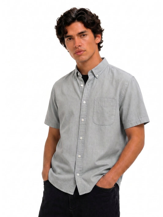 Cool Bee Oxford Casual Half Shirt Grey for Men - Grey Premium Half Sleeve Casual Shirt India