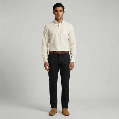 Super Premium Slim Fit Orange Striped Oxford Shirt