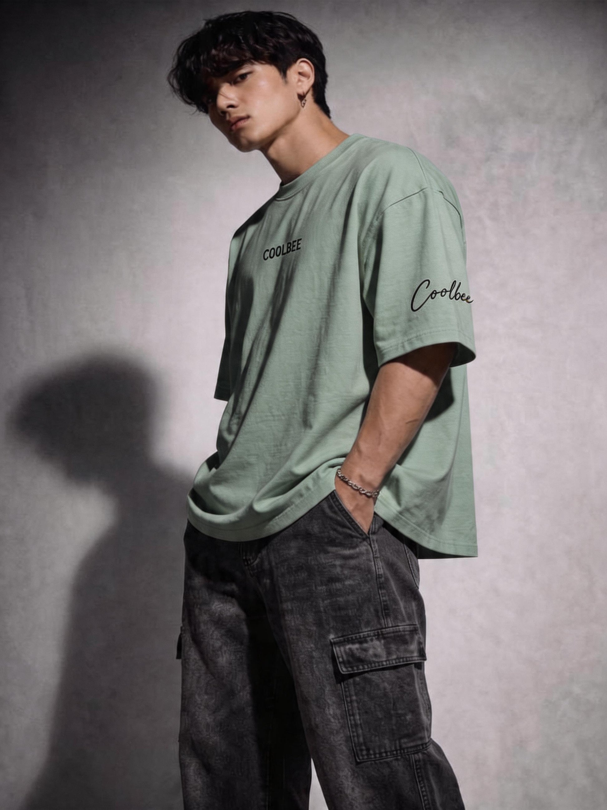 Cool Bee Orbital Drift Tee Green for Men - Green Oversized Graphic Tee Streetwear India - Lifestyle View
