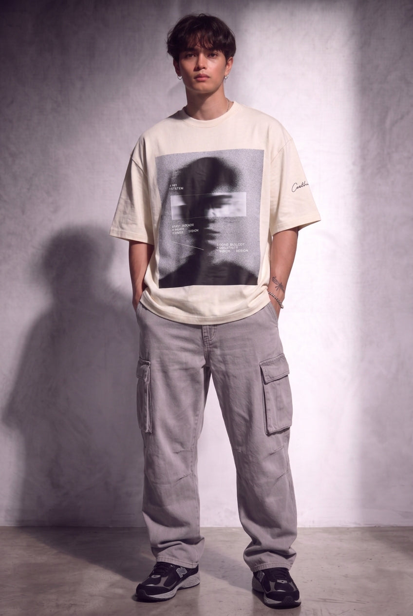 Cool Bee Blurred Vision Tee Egg Shell White for Men - Egg Shell White Oversized Graphic Tee Streetwear India - Lifestyle View