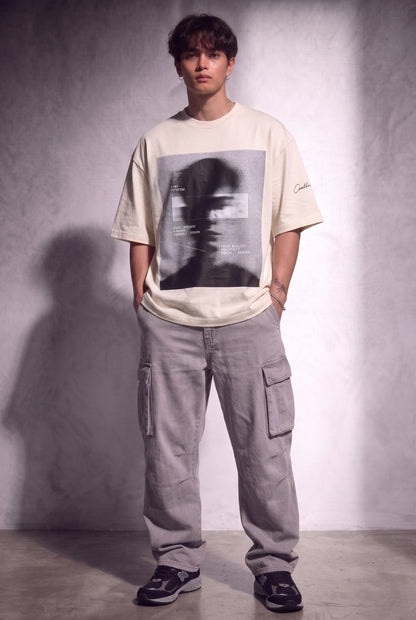 Cool Bee Blurred Vision Tee Egg Shell White for Men - Egg Shell White Oversized Graphic Tee Streetwear India - Lifestyle View