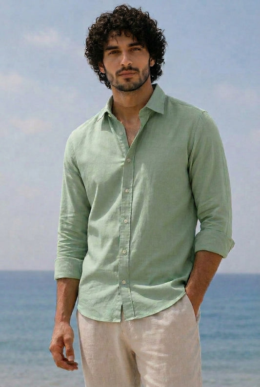Linen Casual Shirt Sage Green