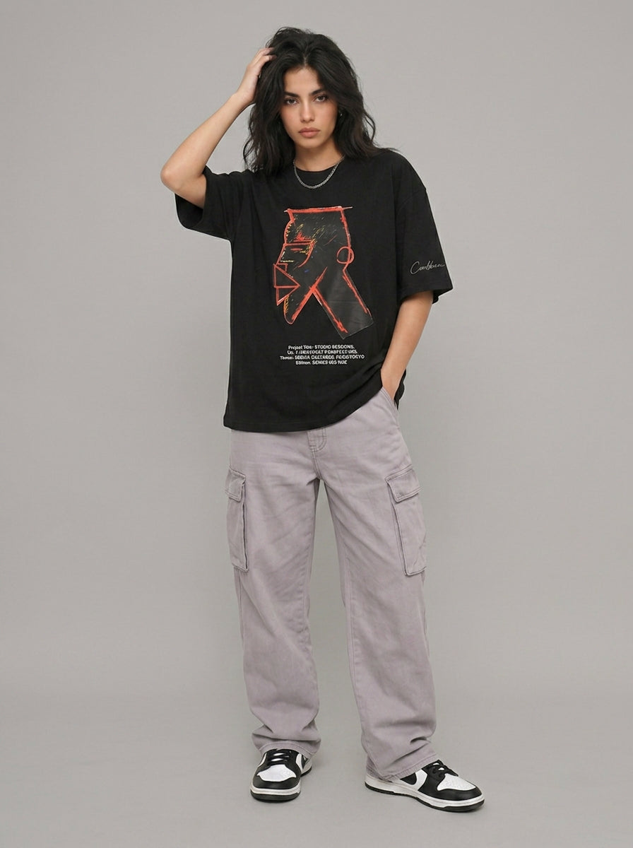 Cool Bee Urban Nomad Tee Black for Women - Oversized Graphic Tee Streetwear India - Detail View
