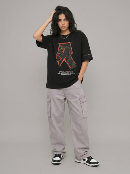 Cool Bee Urban Nomad Tee Black for Women - Oversized Graphic Tee Streetwear India - Detail View