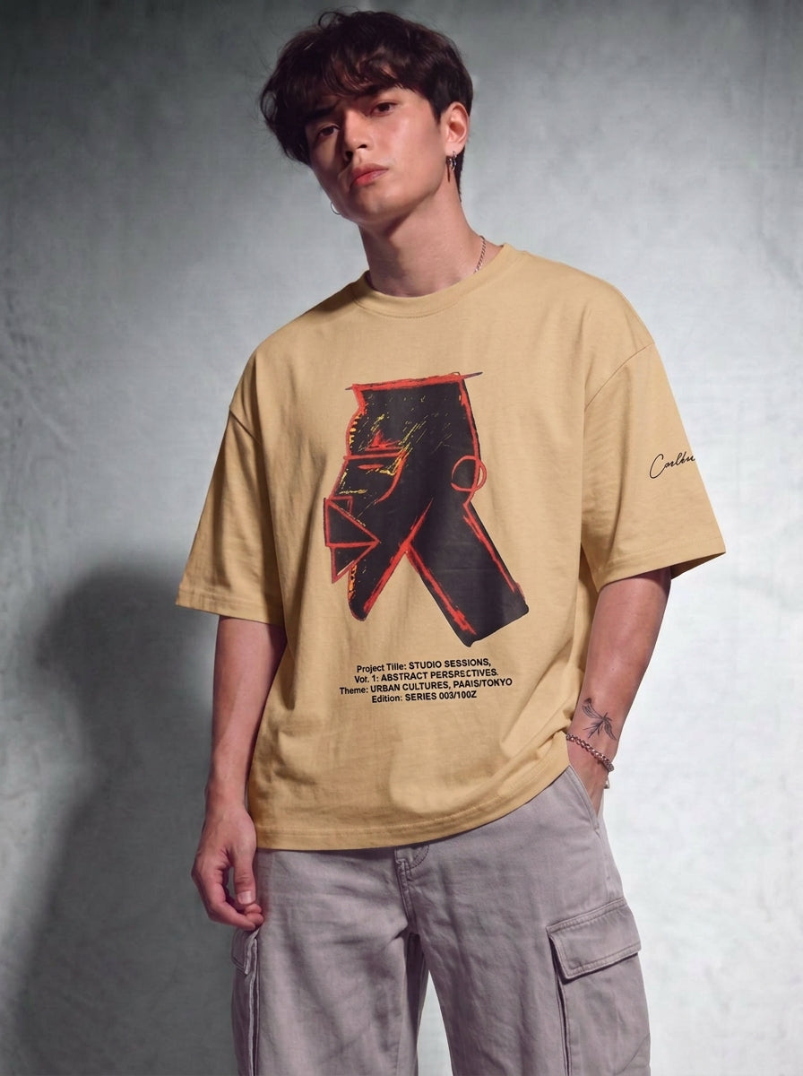 Cool Bee Urban Nomad Tee Beige for Men - Beige Oversized Graphic Tee Streetwear India
