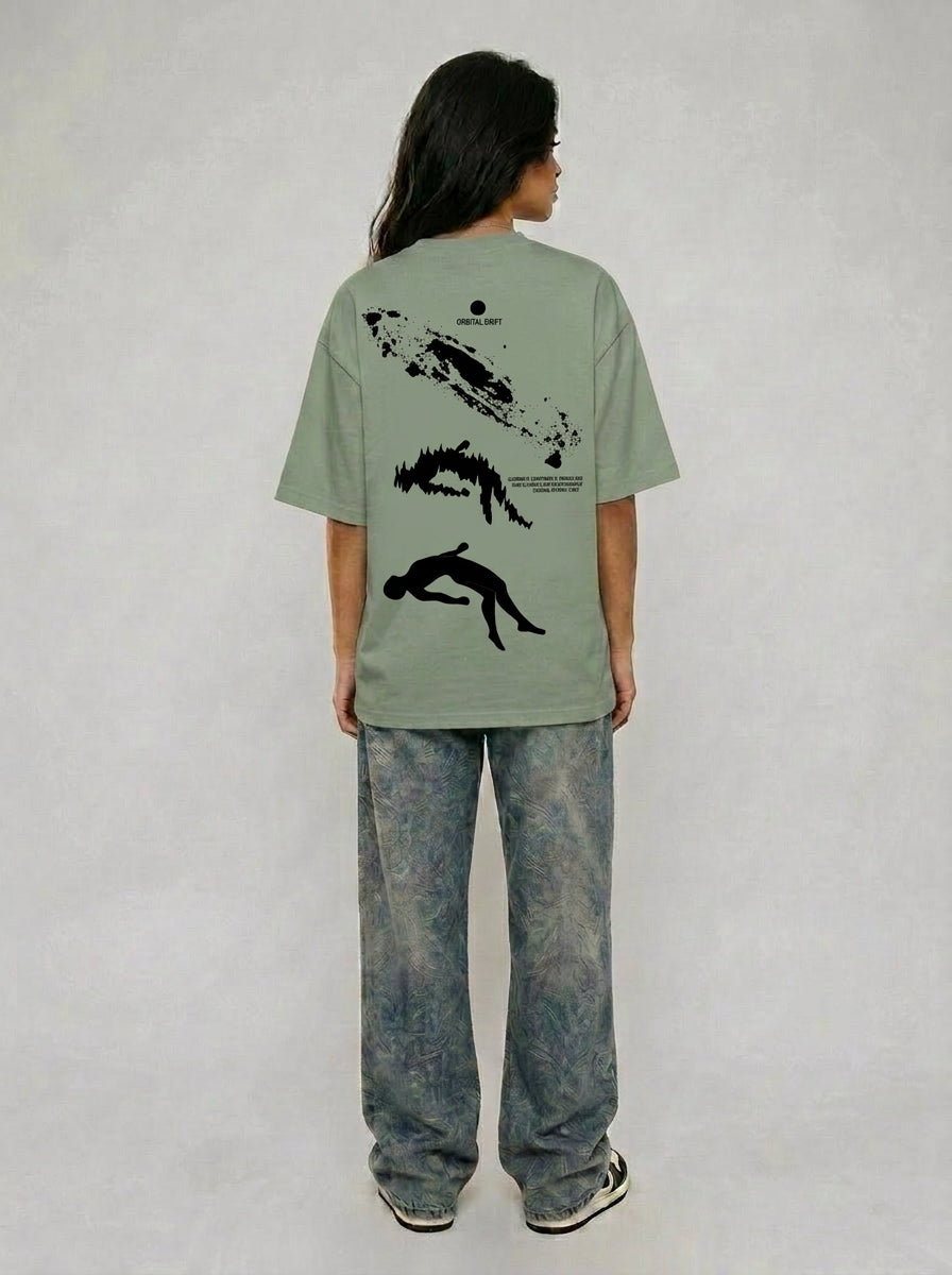Cool Bee Orbital Drift Tee Green for Women - Oversized Graphic Tee Streetwear India - Lifestyle View