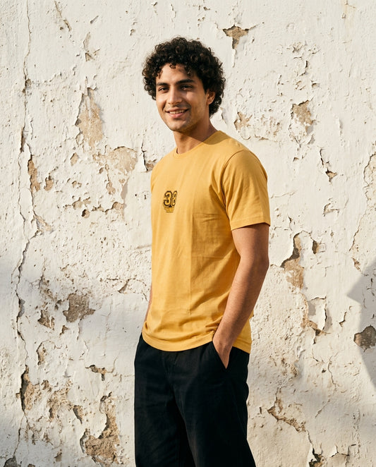 Cool Bee Essential Cotton Crew Neck T-Shirt Yellow for Men - Yellow Regular Fit Tee India