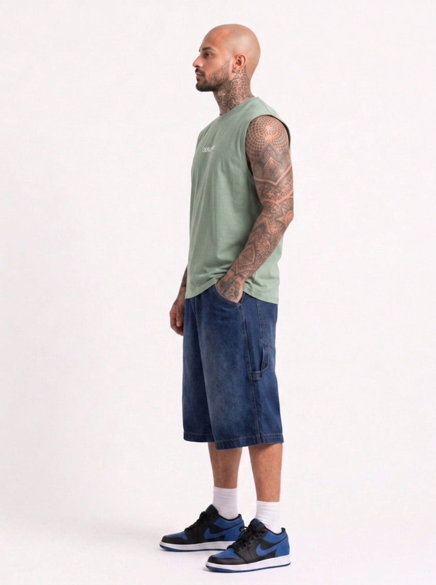 Cool Bee Men Tank Tees Green for Men - Green Tank Top Gym Casual India - Detail View