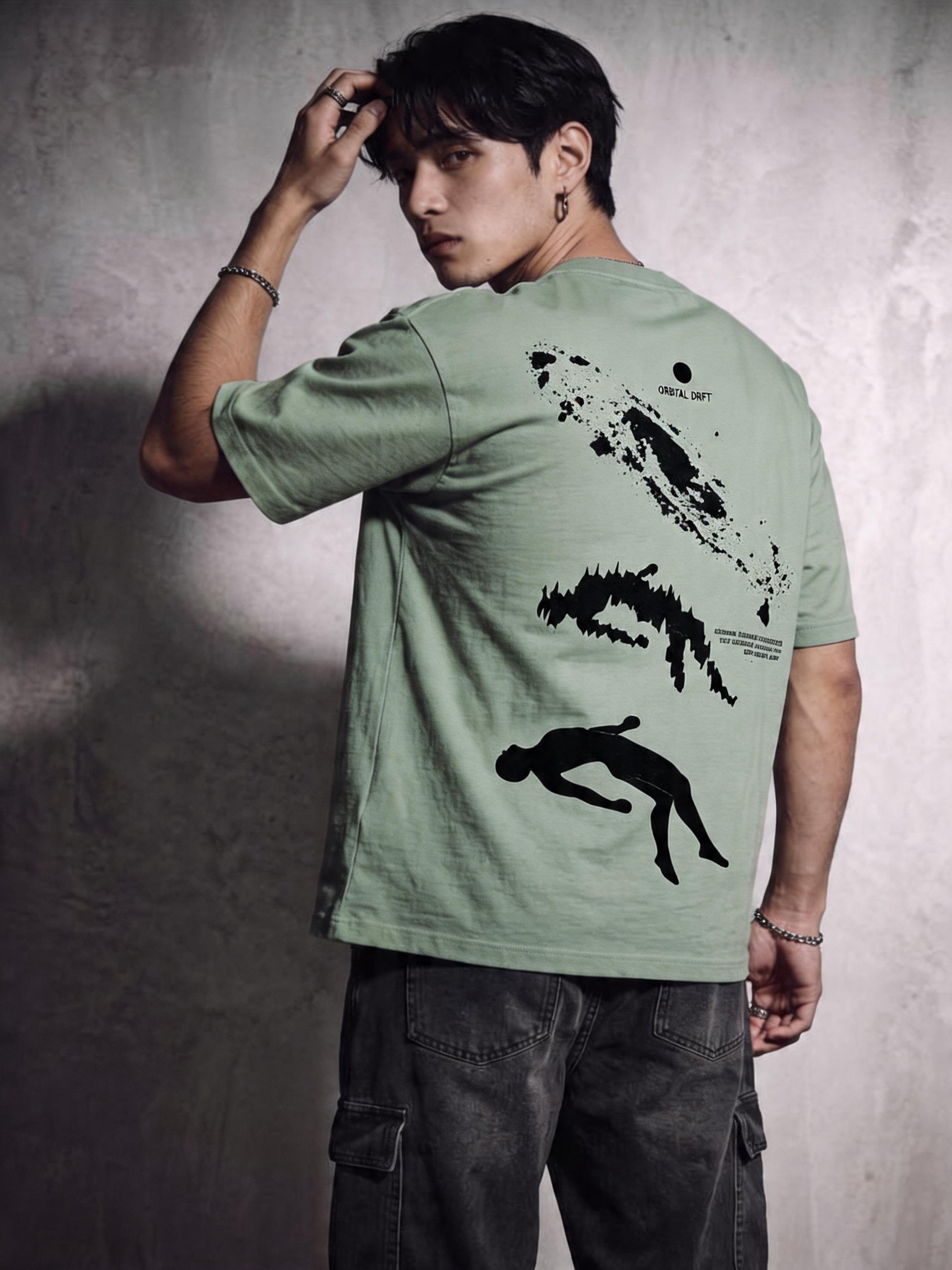 Cool Bee Orbital Drift Tee Green for Men - Green Oversized Graphic Tee Streetwear India