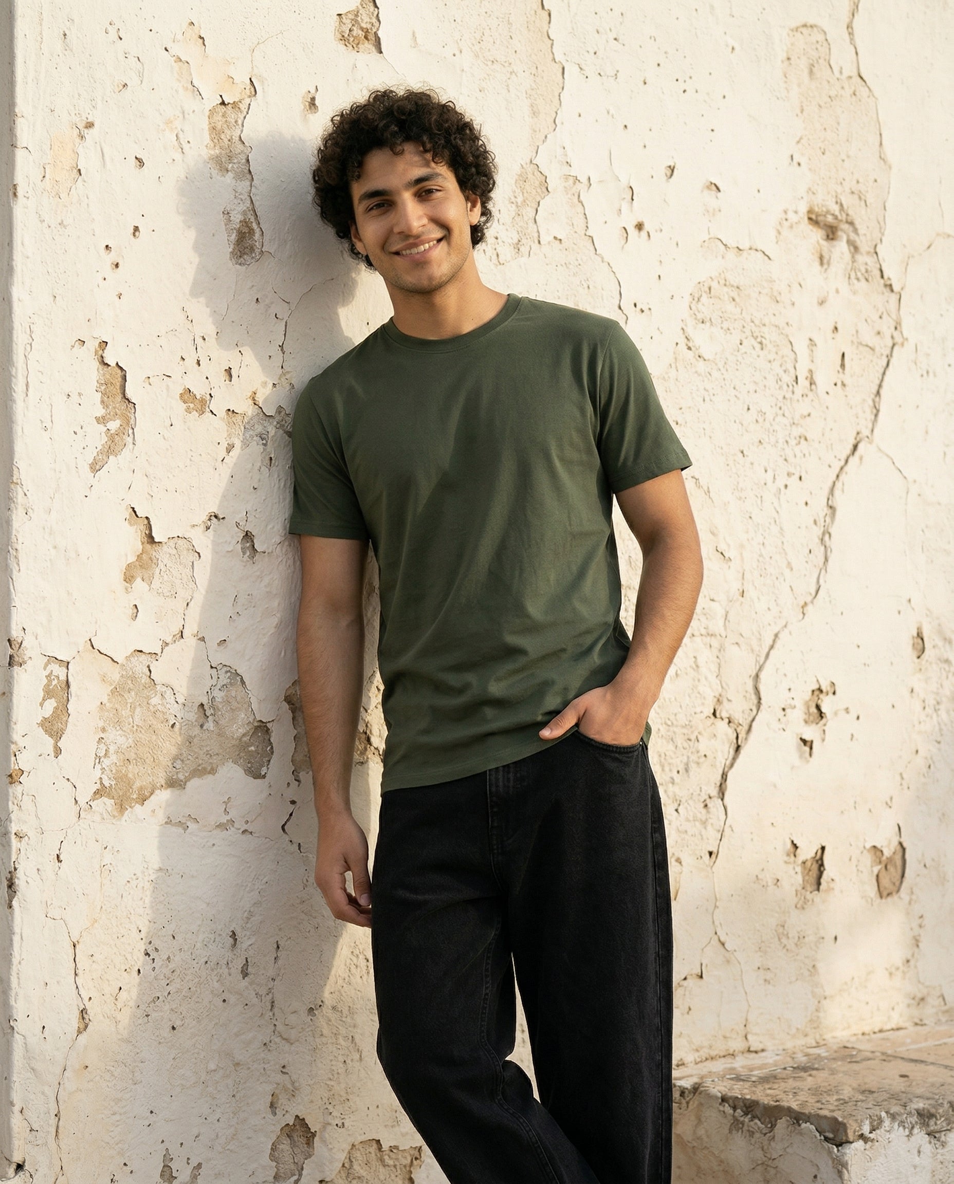 Cool Bee Essential Cotton Crew Neck T-Shirt Green for Men - Green Regular Fit Tee India