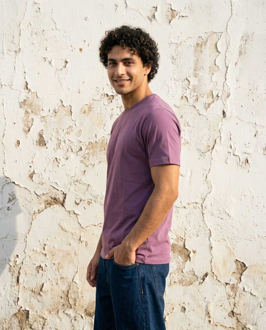 Cool Bee Essential Cotton Crew Neck T-Shirt Purple for Men - Purple Graphic Tee India - Lifestyle View