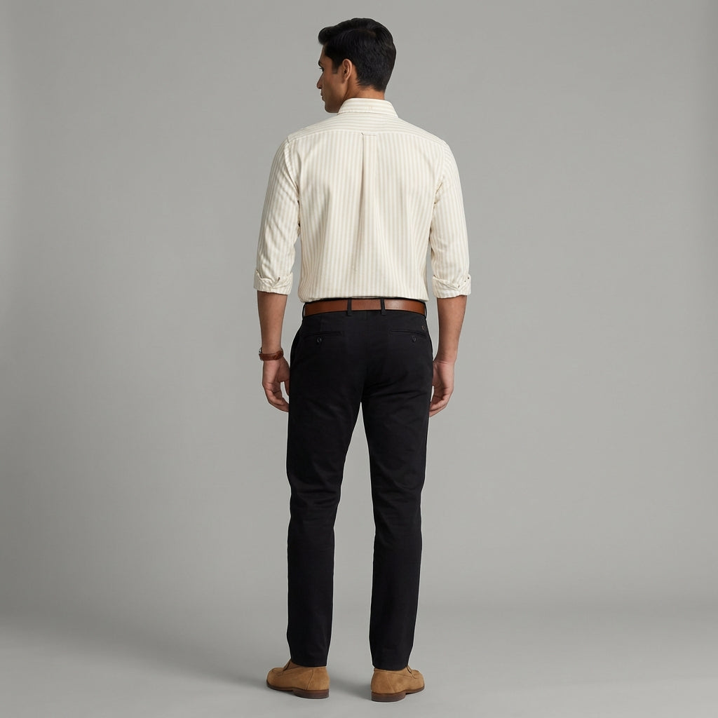 Super Premium Slim Fit Orange Striped Oxford Shirt