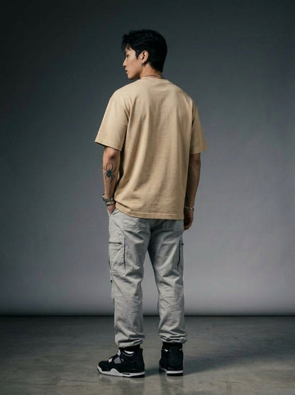 Cool Bee Urban Nomad Tee Beige for Men - Beige Oversized Graphic Tee Streetwear India - Lifestyle View