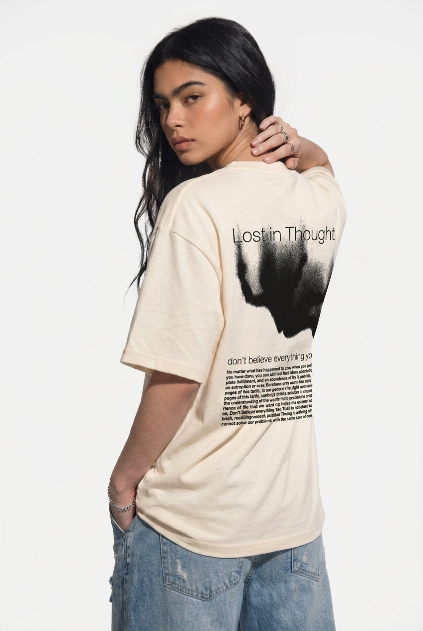 Cool Bee Lost in Thoughts Tee White for Women - White Oversized Graphic Tee Streetwear India