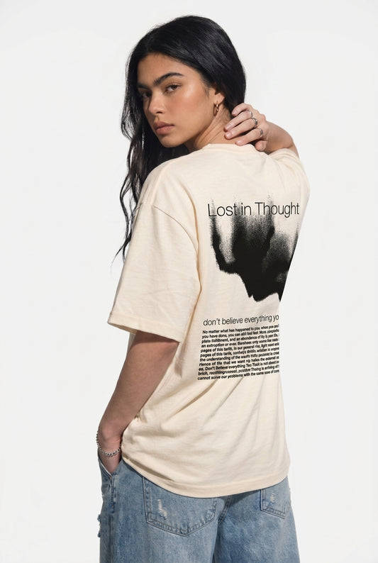 Cool Bee Lost in Thoughts Tee White for Women - White Oversized Graphic Tee Streetwear India