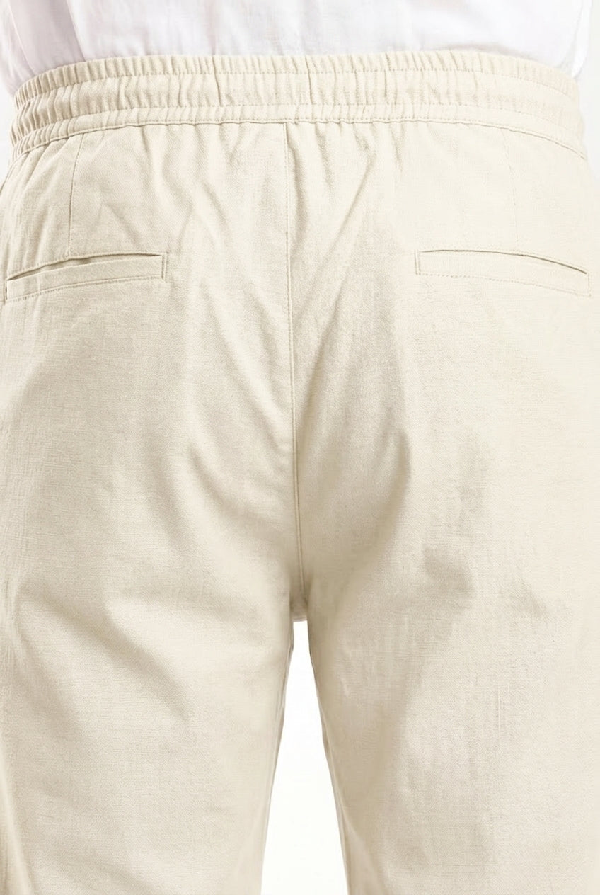 Cool Bee Linen Travel Pants Off White for Men - Off White Linen Travel Pants Lightweight India - Lifestyle View